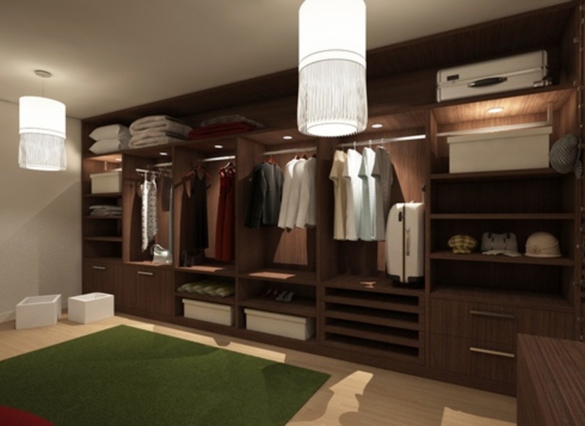 Классическая гардеробная комната из массива с подсветкой Нижневартовск
