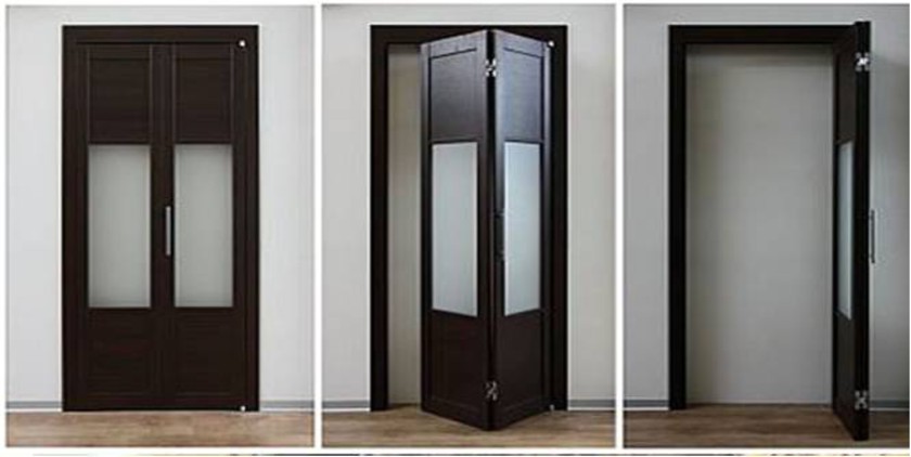 Шпонированные двери гармошка с матовыми стеклянными вставками Нижневартовск