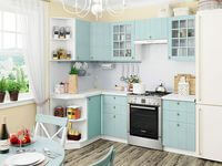 Небольшая угловая кухня в голубом и белом цвете Нижневартовск